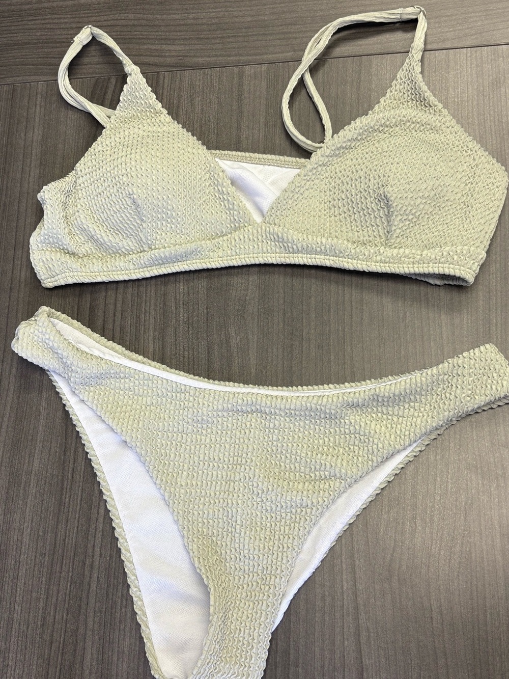 Textured Sage Green Triangle Bikini Set - Women's Swimwear
